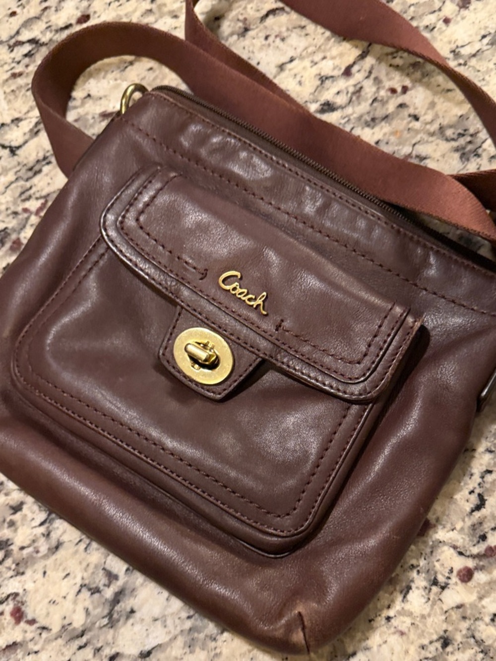 Vintage Coach Brown Leather Crossbody Bag with Gold Hardware